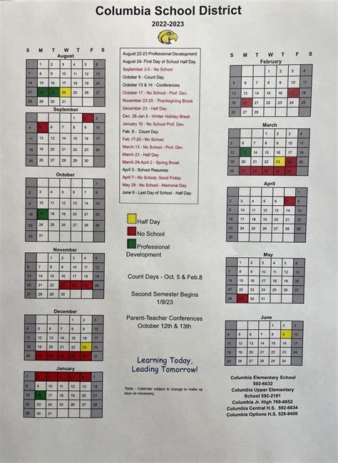 2022-2023 School Year Calendar Released! | Columbia School District