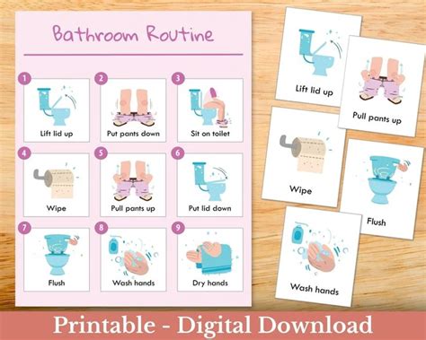 Step by Step Bathroom Routine and Potty Training Chart and Cards ...