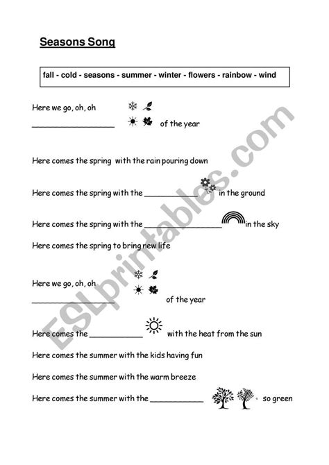 Seasons of the year - Song - ESL worksheet by laia387