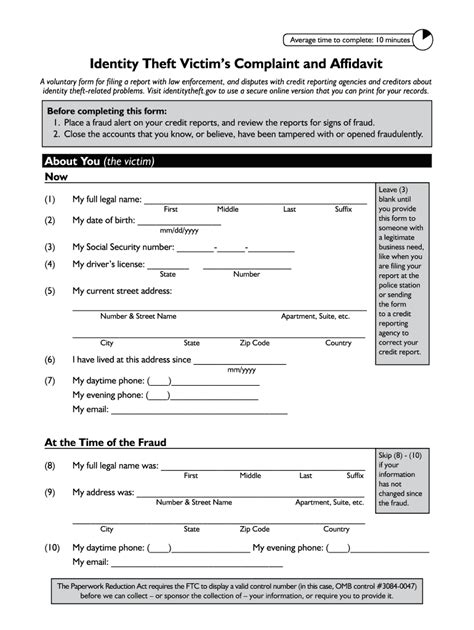 FTC Identity Theft Victim's Complaint and Affidavit - Fill and Sign ...