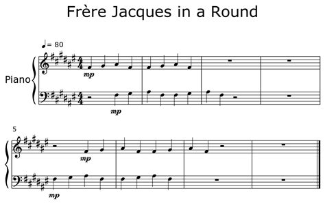 Frère Jacques in a Round - Sheet music for Piano