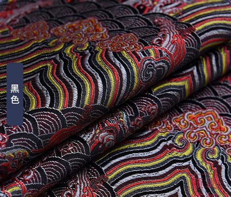 Multicolors Brocade Fabric. Chinese Traditional Folk Fabric. Wave Cloud Tapestry Brocade. Fabric ...