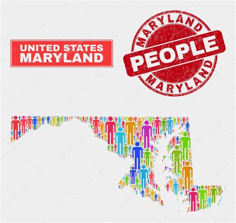 Maryland Mapa del Estado Población Demografía y Sello de Sello Texturizado 2023