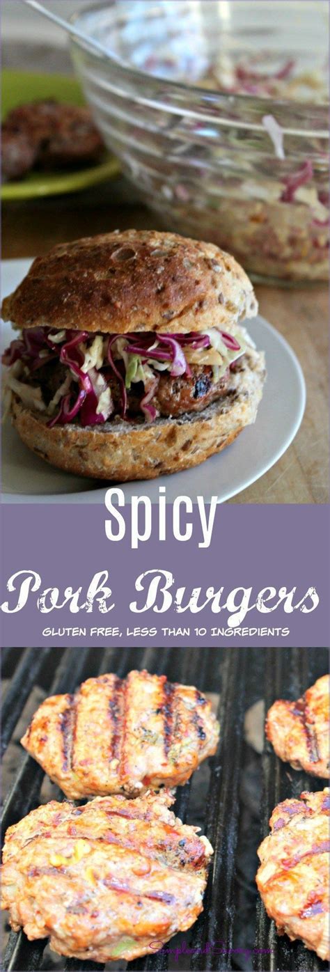 Spicy Pork grilled pork burgers gluten free less than 10 ingredients Simpleandsavory.com | Pork ...