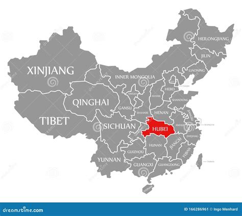 Hubei Red Highlighted in Map of China Stock Illustration - Illustration of overview, graphic ...