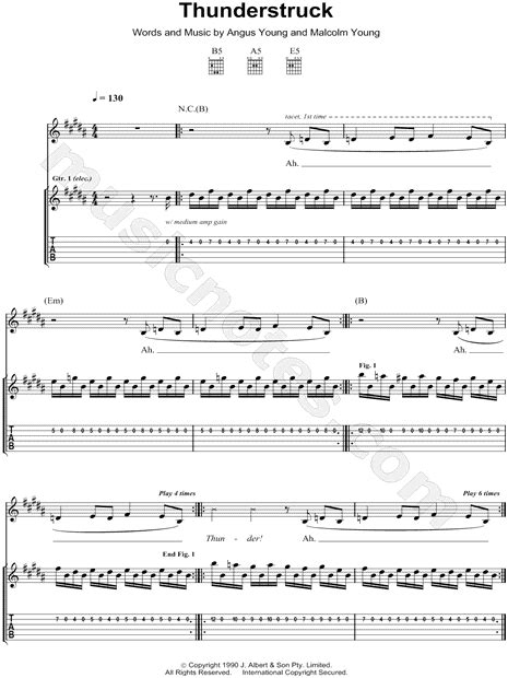 AC/DC "Thunderstruck" Guitar Tab in B Major - Download & Print - SKU: MN0083074