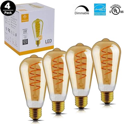 Light Bulbs Home & Garden A19 Dimmable Vintage Flexible Spiral LED Filament Lights Bulb Amber ...