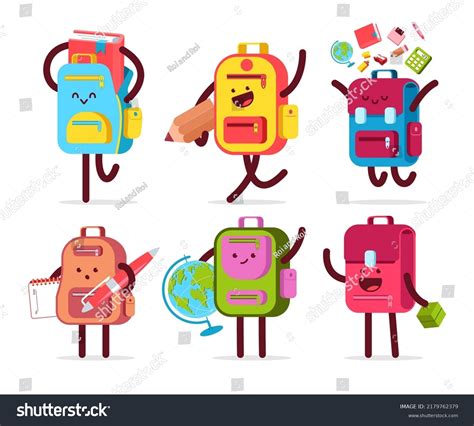 Backpack Characters School Supplies Vector Cartoon Stock Vector (Royalty Free) 2179762379 ...