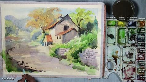 Watercolor House Landscape Painting step by step - YouTube