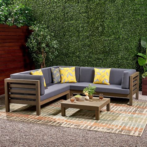 Argentine 4 Piece Outdoor Wooden Sectional Set with Cushions, Grey - Walmart.com