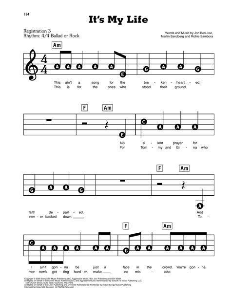 It's My Life by Bon Jovi Sheet Music for E-Z Play Today at Sheet Music Direct