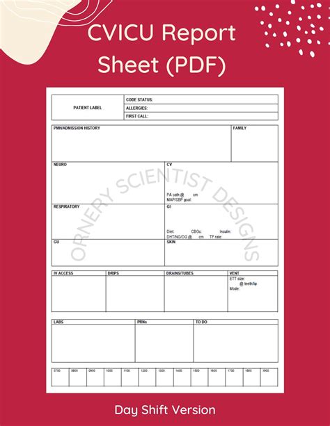 Cardiovascular ICU Nurse Report Sheet PDF Download Only - Etsy