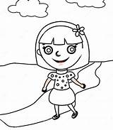 Girl In A Polka Dots Dress Coloring Page Stock Illustration  sketch template