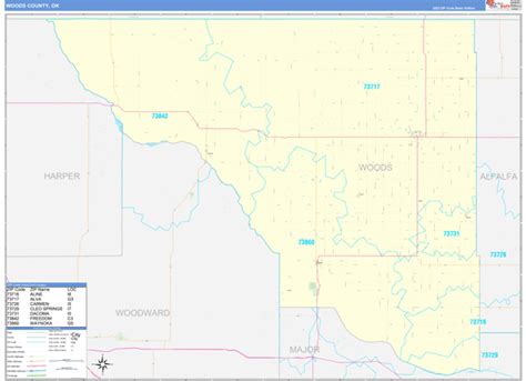 Woods County, OK Zip Code Wall Map Basic Style by MarketMAPS - MapSales