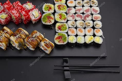 Japanese cuisine. Sushi with fresh ingredients. Stock Photo by ...