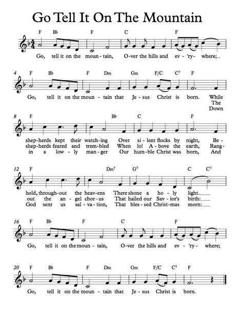 Free Lead Sheet – Go Tell It On The Mountain | Christian song lyrics, Hymn sheet music, Sheet music