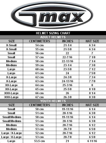 Fxr Snowmobile Helmet Size Chart