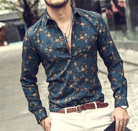 2018 autumn new fashion flower printed long sleeve shirts men camisa male slim flower shirts ...