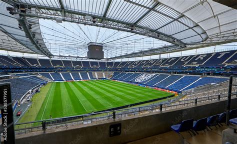 Pitch view at Deutsche Bank Park - the official arena of FC Eintracht Frankfurt Stock Photo ...