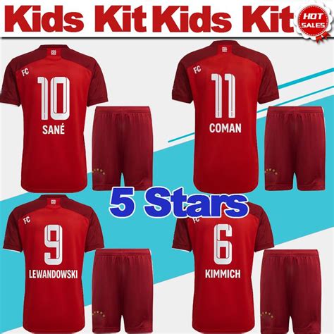 2021 5 Stars 2021 2022 Kids Kit LEWANDOWSKI GNABRY SANE Soccer Jersey Home Red 21/22 Child ...