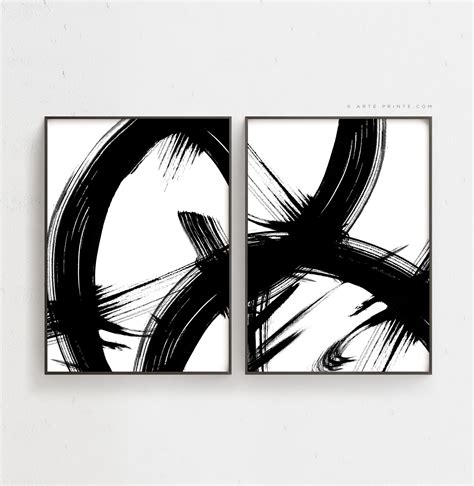 Black Brush Strokes Abstract Wall Art Set of 2 Prints Black | Etsy