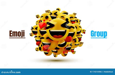 Emoji Group Yellow Winking Face. Funny Cartoon Emoticon Icon. 3D Illustration For Chat Or ...