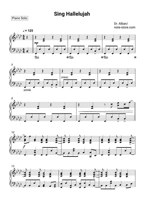 Dr. Alban - Sing Hallelujah! sheet music for piano download | Piano ...