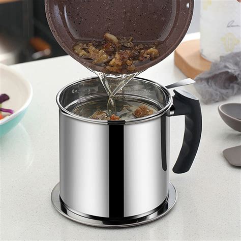 1.3L Stainless Steel Oil Strainer Pot Container Jug Storage Can With Filter Cooking Oil Pot For ...