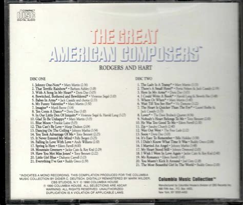 The Great American Composers - Rodgers & Hart - 2 CD's - CD Greeting, LLC