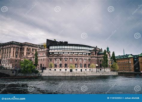 The Swedish Parliament Building in Stockholm, Sweden. Editorial Stock Photo - Image of lights ...