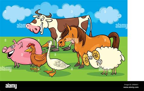 Cartoon illustration of funny farm animals group Stock Vector Image ...