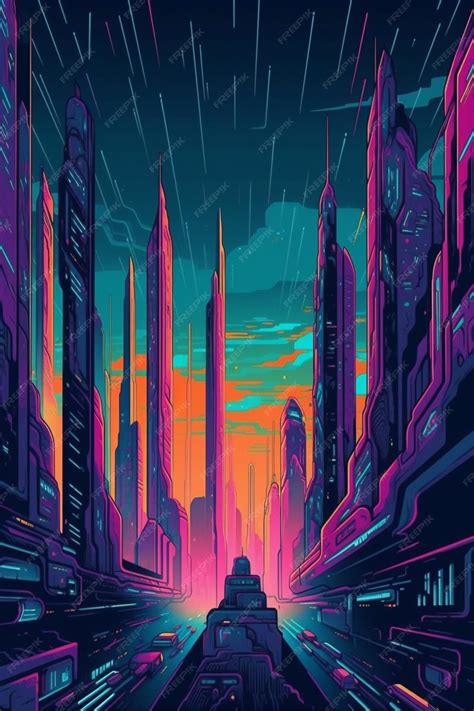 Premium AI Image | A futuristic city with neon lights and a car driving through it generative ai