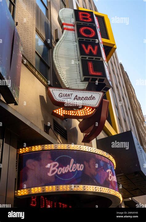 Signage for the Bowling, Arcade, Bar, & More at Bowlero Times Square in ...