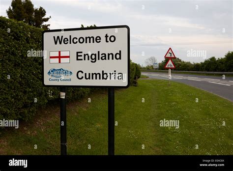 welcome to england cumbria sign on the Scotland England border Cumbria UK Stock Photo - Alamy