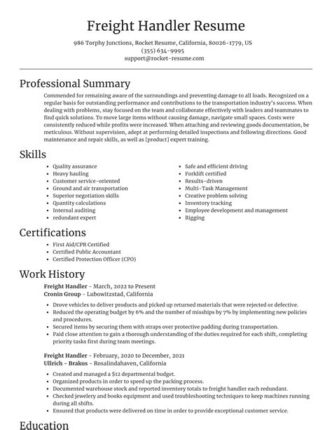 Freight Handler Resumes | Rocket Resume