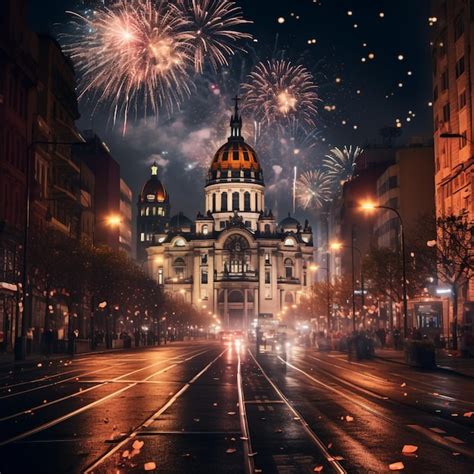 Premium AI Image | New Year Fireworks in Mexico City Mexico