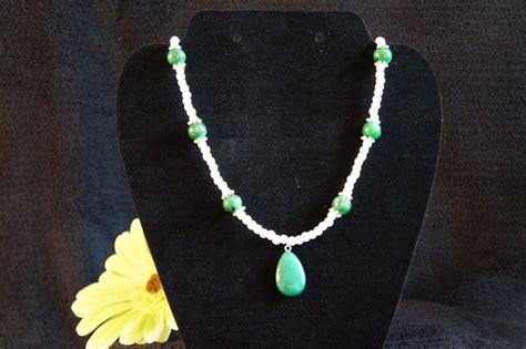 Green & White Gemstone Necklace by CoralainasCreations on Etsy | White ...