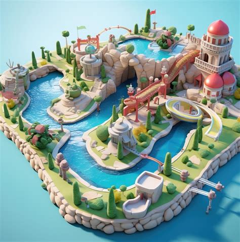 Premium AI Image | a lego castle with a water park in the middle.