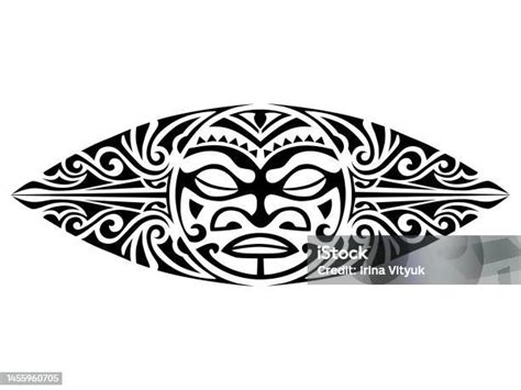 Polynesian Style Tattoo Design With Mask Isolated Round Tattoo Vector Stock Illustration ...