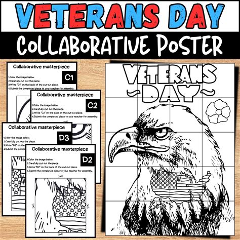 Veterans Day Collaborative Art Poster | Veterans Day Mural Art TeamWork Project | Made By Teachers