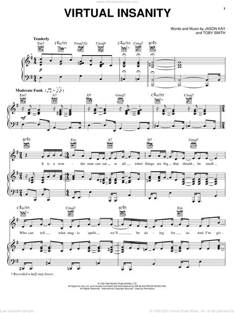 Virtual Insanity sheet music for voice, piano or guitar (PDF)