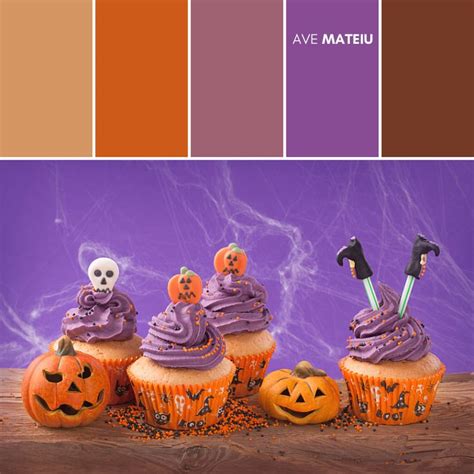 Group of Halloween cupcakes and decorations Color Palette #392 – Ave Mateiu - Fall Autumn 2020 ...