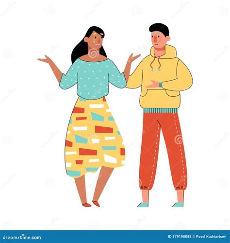 Two People Talking - Happy Cartoon Couple Having a Conversation Stock Vector - Illustration of ...