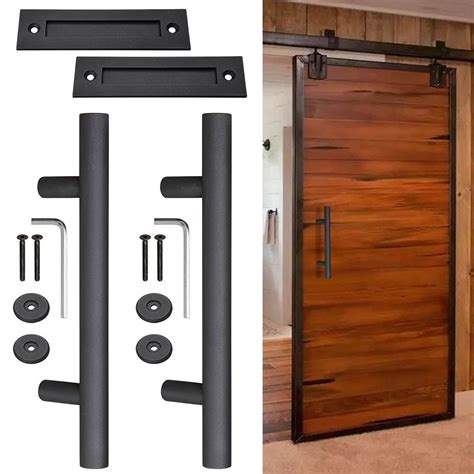 Yescom 12" Black Sliding Barn Door Pull Flush Handle Gate Hardware Set Heavy Duty Cast Iron ...