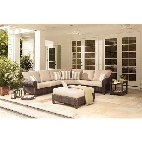 Hampton Bay Mill Valley 4-Piece Patio Sectional Set with Parchment Cushions 143-002-4SECOLE ...