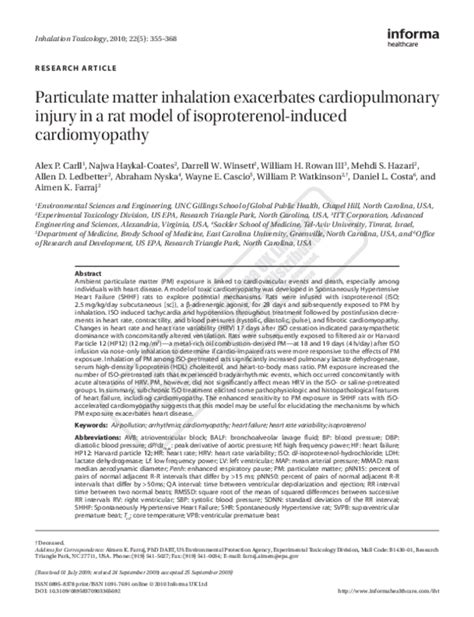 (PDF) Particulate matter inhalation exacerbates cardiopulmonary injury ...
