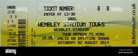 Ticket for the Wembley Stadium Tour London England dated 2 August 2014 ...