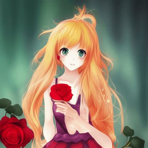 Beautiful Anime Girl with Fire Hair and Gold Eyes · Creative Fabrica