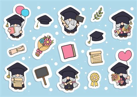 Premium Vector | Graduation gnomes sticker graduation gnome planner and scrapbook