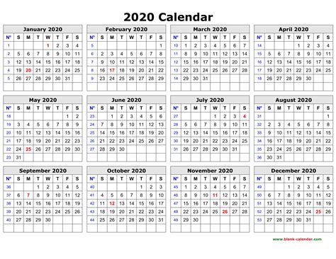 Free Download Printable Calendar 2020 in one page, clean design.